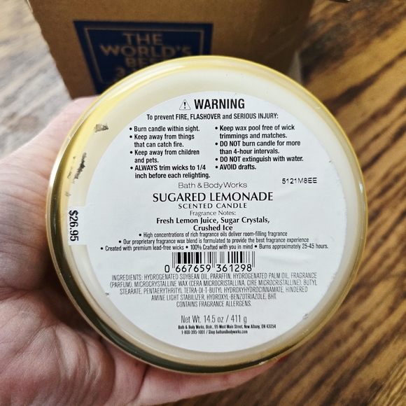 🛍BOGO 50% OFF🍋🕯NWT‼️ Bath & Body Works "Sugared Lemonade" 3-wick Candle - Picture 9 of 10